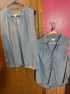 Time and Tru Light Blue Chambray Sleeveless Tops - Set of 2 (Lyocell Material )
